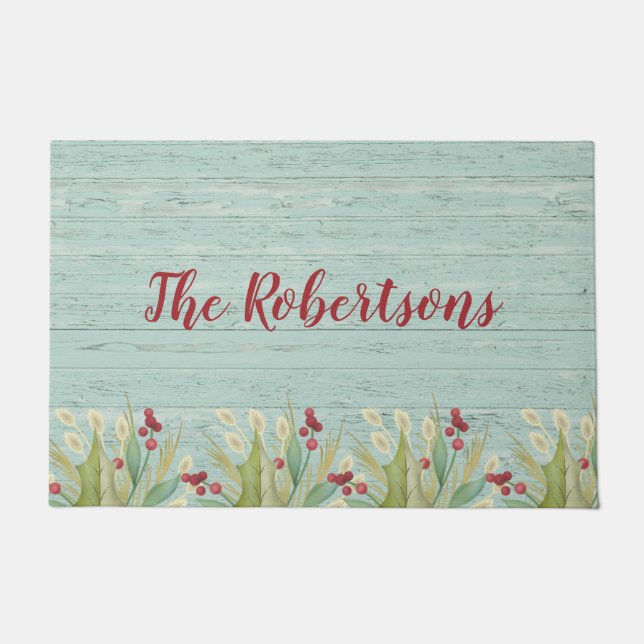 Rustic Coastal Christmas Beach Doormat (Front)