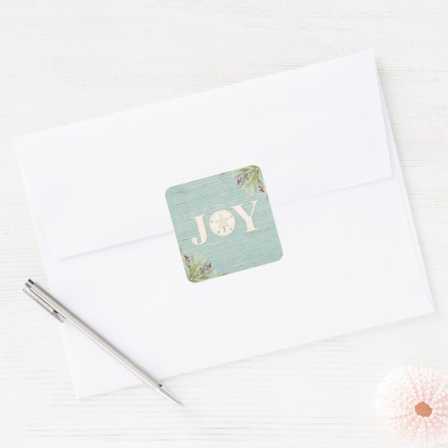 Rustic Coastal Christmas Joy Square Sticker (Envelope)