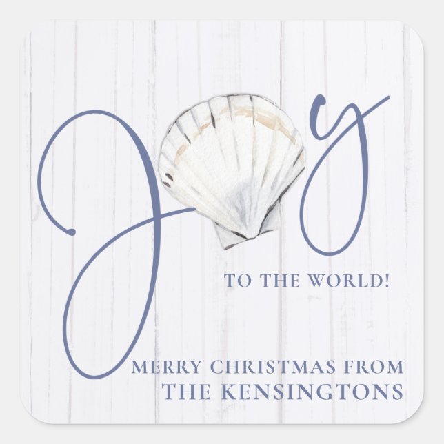 Rustic Coastal Christmas Seashell Joy Square Sticker (Front)