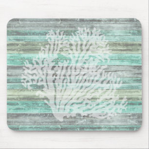 Rustic Coastal Coral Mouse Mat