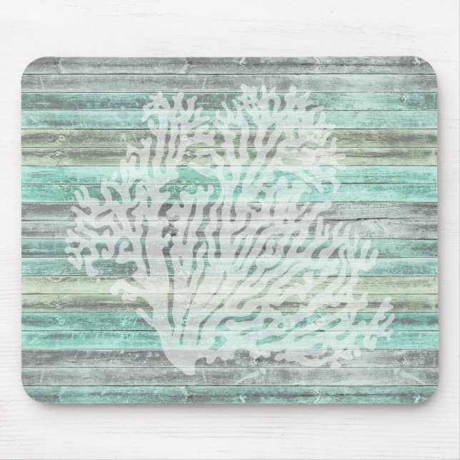 Rustic Coastal Coral Mouse Mat (Front)