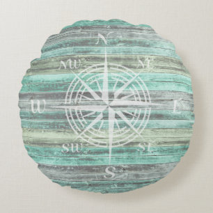 Rustic Coastal Decor Compass Rose Round Cushion