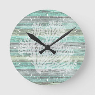 Rustic Coastal Decor Coral Round Clock
