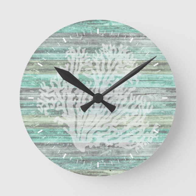 Rustic Coastal Decor Coral Round Clock (Front)