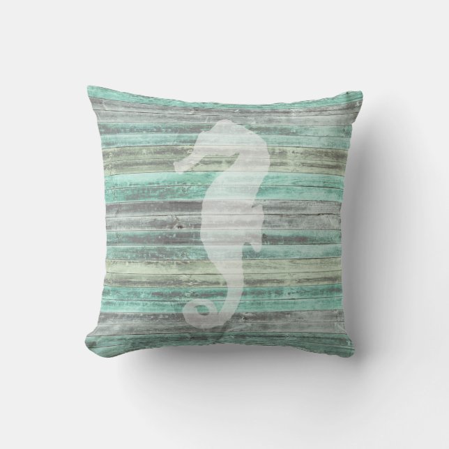Rustic Coastal Decor Seahorse Cushion (Front)