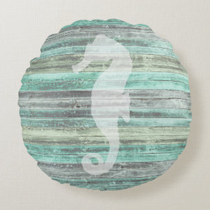 Rustic Coastal Decor Seahorse Round Cushion