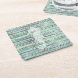 Rustic Coastal Decor Seahorse Square Paper Coaster