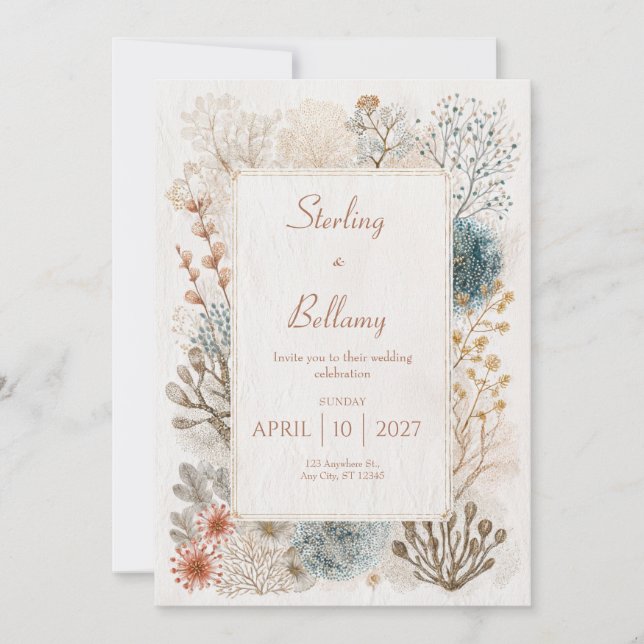 Rustic Coastal Folk Art Wedding  Invitation (Front)