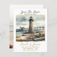 Rustic Coastal Lighthouse Seaside Save the Date