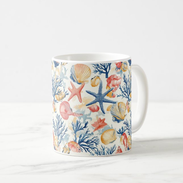 Rustic Coastal - Seashells, Starfish, Reef (10) Coffee Mug (Front Right)