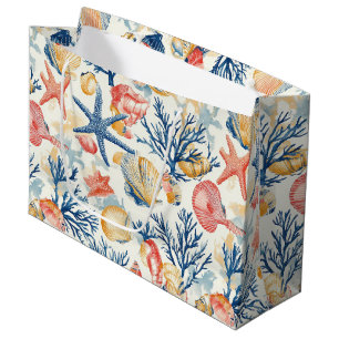 Rustic Coastal - Seashells, Starfish, Reef (10) Large Gift Bag