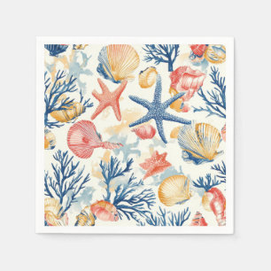 Rustic Coastal - Seashells, Starfish, Reef (10) Napkin