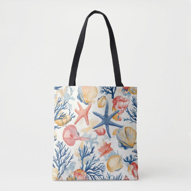 Rustic Coastal - Seashells, Starfish, Reef (10) Tote Bag (Front)