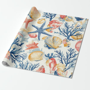 Rustic Coastal - Seashells, Starfish, Reef (10) Wrapping Paper
