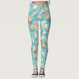 Rustic Coastal - Seashells, Starfish, Reef (11) Leggings