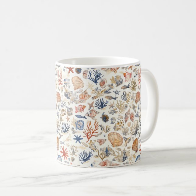 Rustic Coastal - Seashells, Starfish, Reef (12) Coffee Mug (Front Right)