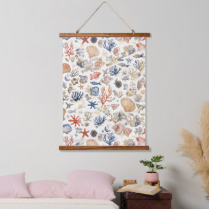 Rustic Coastal - Seashells, Starfish, Reef (12) Hanging Tapestry