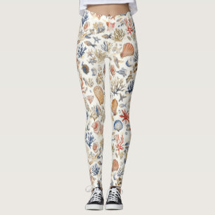Rustic Coastal - Seashells, Starfish, Reef (12) Leggings