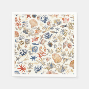 Rustic Coastal - Seashells, Starfish, Reef (12) Napkin