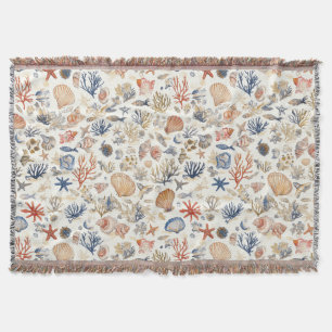 Rustic Coastal - Seashells, Starfish, Reef (12) Throw Blanket