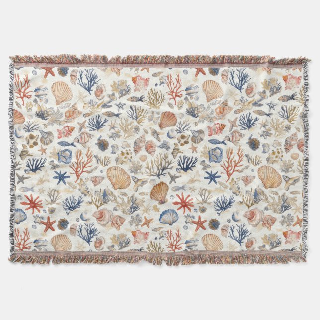 Rustic Coastal - Seashells, Starfish, Reef (12) Throw Blanket (Front)