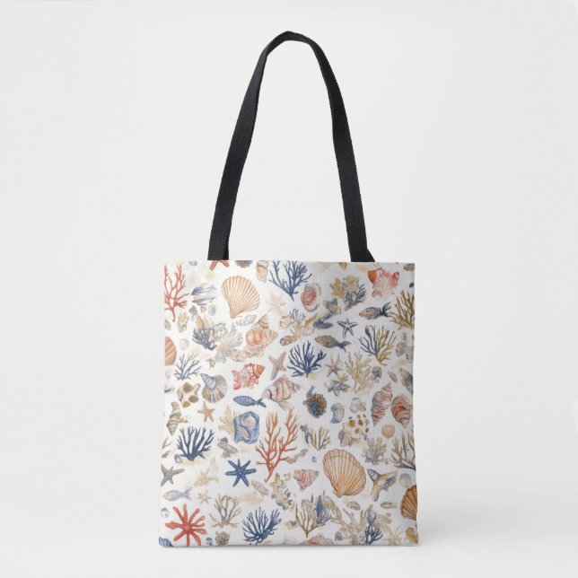 Rustic Coastal - Seashells, Starfish, Reef (12) Tote Bag (Front)