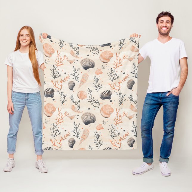 Rustic Coastal - Seashells, Starfish, Reef (13) Fleece Blanket (In Situ)