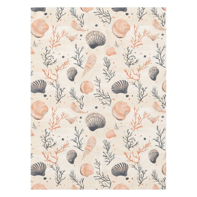 Rustic Coastal - Seashells, Starfish, Reef (13) Tablecloth (Front)