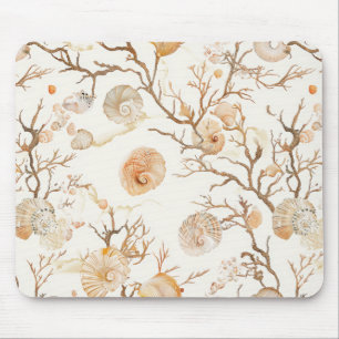 Rustic Coastal - Seashells, Starfish, Reef (14) Mouse Mat