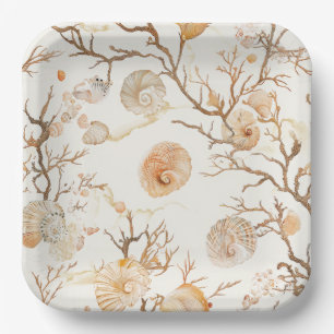 Rustic Coastal - Seashells, Starfish, Reef (14) Paper Plate