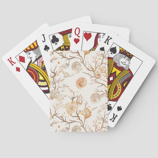 Rustic Coastal - Seashells, Starfish, Reef (14) Playing Cards (Back)