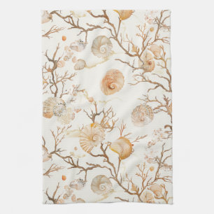 Rustic Coastal - Seashells, Starfish, Reef (14) Tea Towel