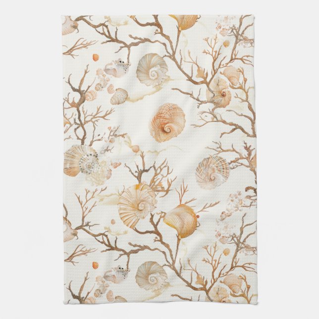 Rustic Coastal - Seashells, Starfish, Reef (14) Tea Towel (Vertical)
