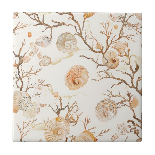 Rustic Coastal - Seashells, Starfish, Reef (14) Tile (Front)