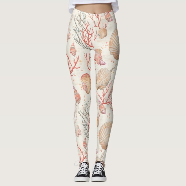 Rustic Coastal - Seashells, Starfish, Reef (16) Leggings (Front)