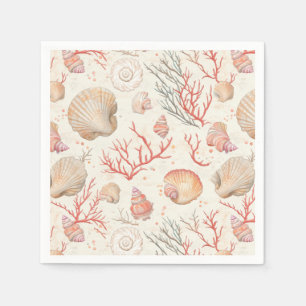Rustic Coastal - Seashells, Starfish, Reef (16) Napkin