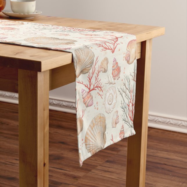 Rustic Coastal - Seashells, Starfish, Reef (16) Short Table Runner (In Situ)