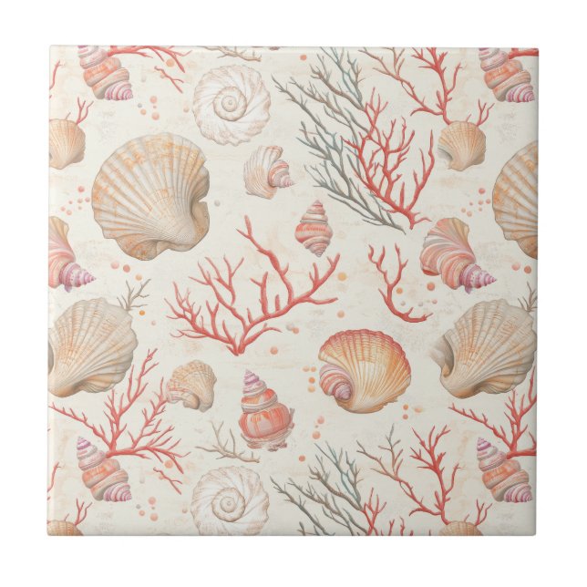 Rustic Coastal - Seashells, Starfish, Reef (16) Tile (Front)
