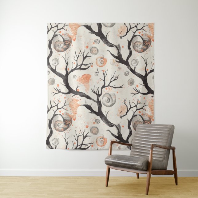 Rustic Coastal - Seashells, Starfish, Reef (17) Tapestry (In Situ)