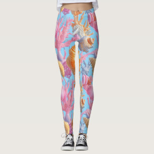 Rustic Coastal - Seashells, Starfish, Reef (18) Leggings