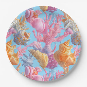 Rustic Coastal - Seashells, Starfish, Reef (18) Paper Plate