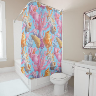 Rustic Coastal - Seashells, Starfish, Reef (18) Shower Curtain