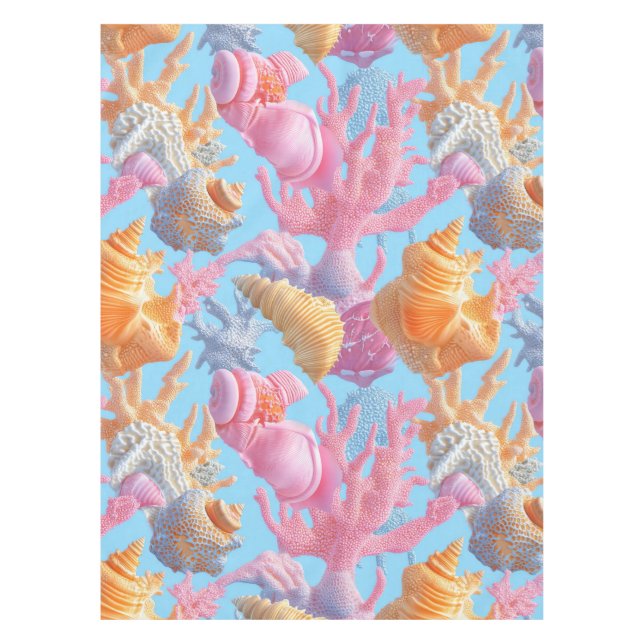 Rustic Coastal - Seashells, Starfish, Reef (18) Tablecloth (Front)