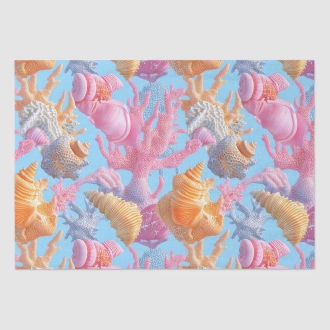 Rustic Coastal - Seashells, Starfish, Reef (18) Tissue Paper (Front)