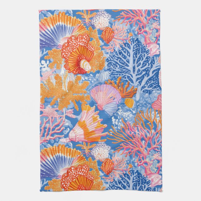 Rustic Coastal - Seashells, Starfish, Reef (19) Tea Towel (Vertical)