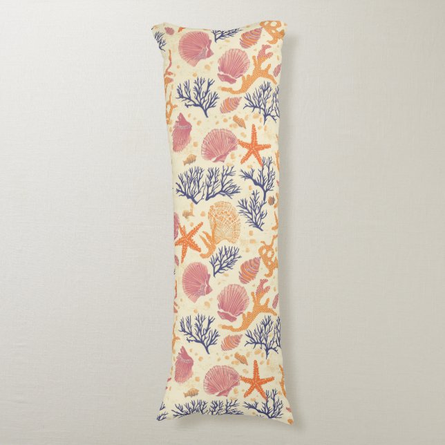 Rustic Coastal - Seashells, Starfish, Reef (1) Body Cushion (Front Vertical)