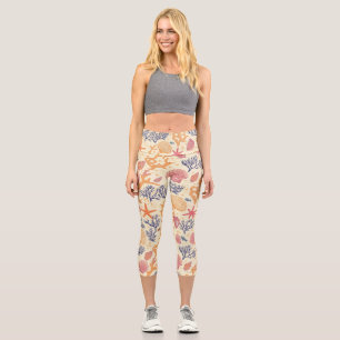 Rustic Coastal - Seashells, Starfish, Reef (1) Capri Leggings