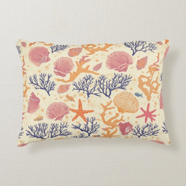 Rustic Coastal - Seashells, Starfish, Reef (1) Decorative Cushion (Front)
