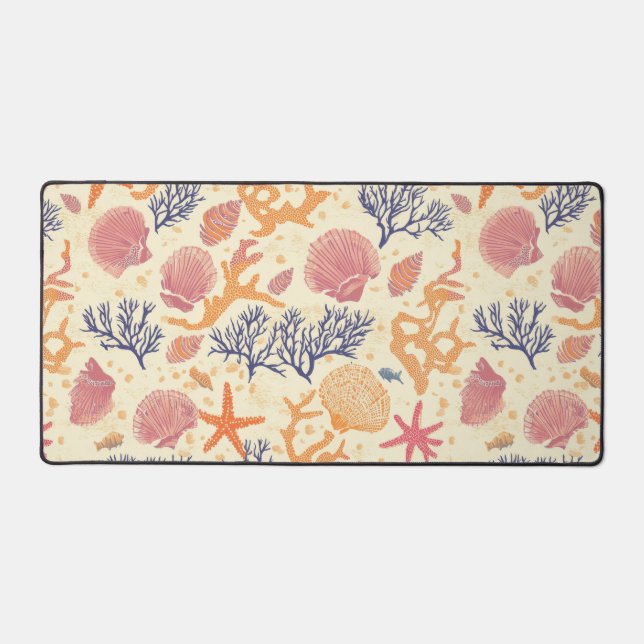 Rustic Coastal - Seashells, Starfish, Reef (1) Desk Mat (Front)