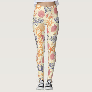 Rustic Coastal - Seashells, Starfish, Reef (1) Leggings